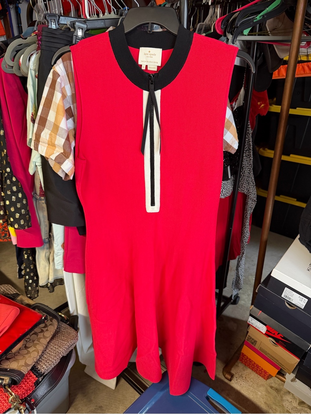 kate spade Hot Pink Sleeveless A-Line Dress with Black & Cream Trim - Picture 8 of 8